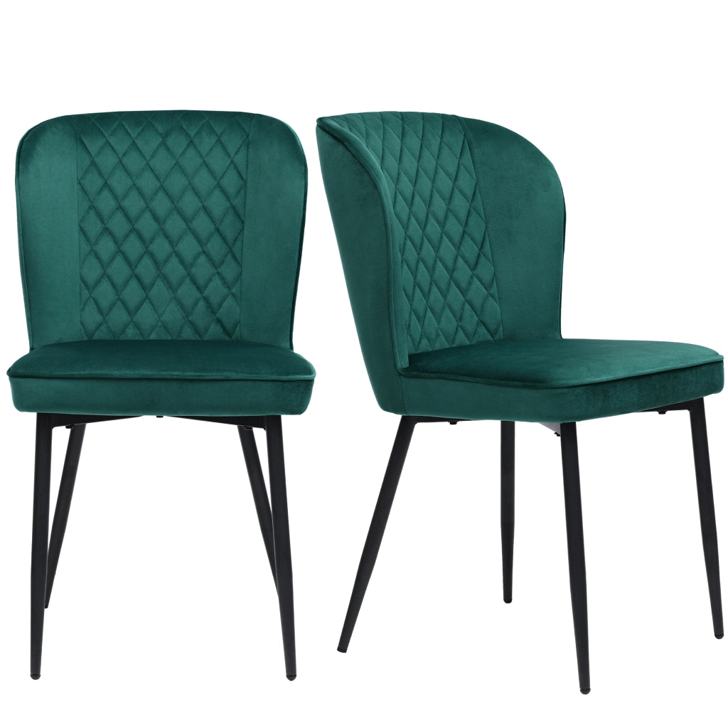 Sedia da sala da pranzo; seduta imbottita ergonomica; struttura in metallo; velluto verde