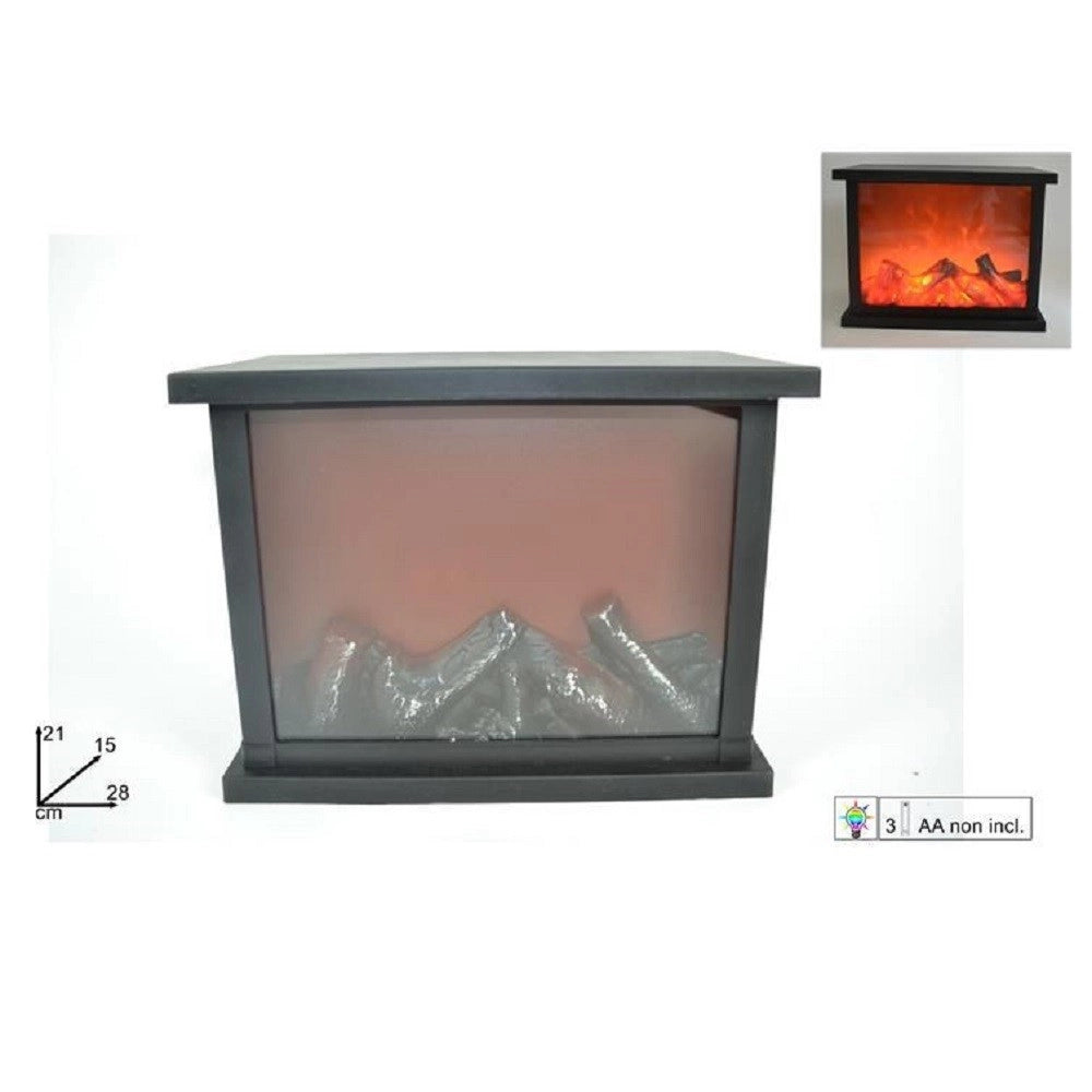 Trade Shop - Caminetto Con Fuoco Led Batteria 21 X 28 X 15 Cm Decorativo Natale Camino -