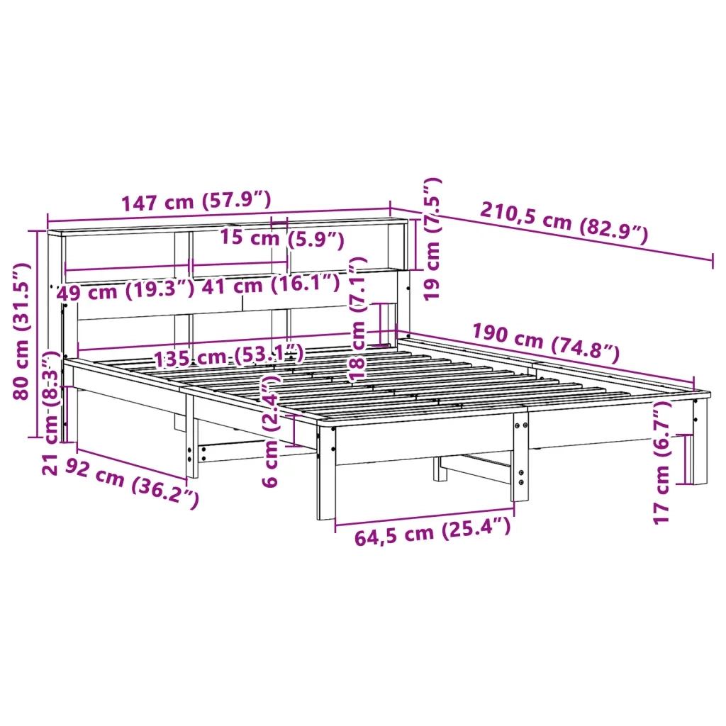 Letto senza Materasso-Struttura Letto Marrone Cera 135x190 cm in Legno di Pino 282641