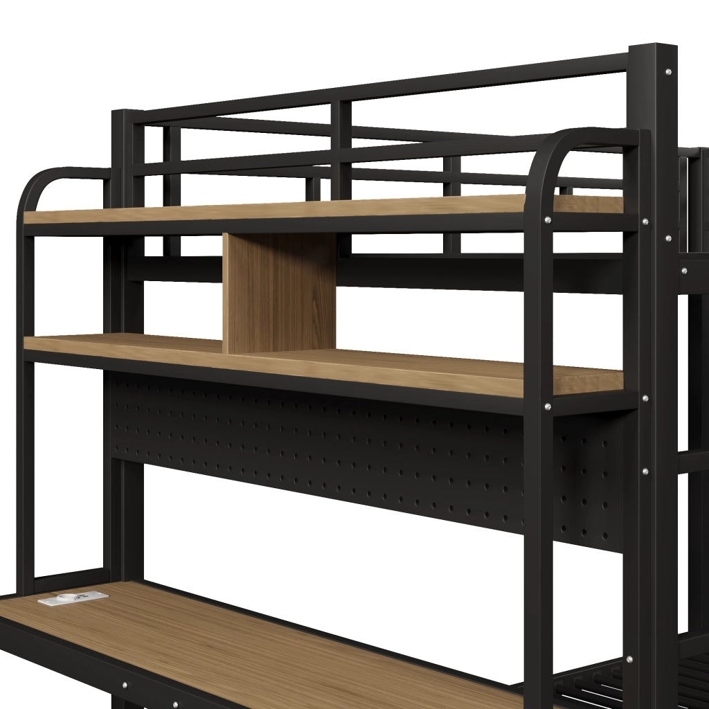 LETTO a castello 140x200 cm metallo nero con scrivania, LED e USB