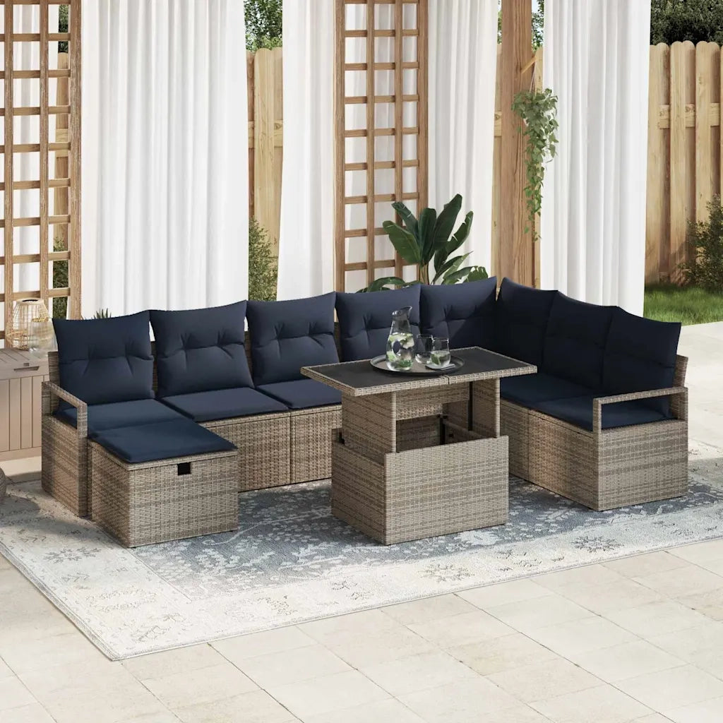 Set Divano da Giardino con cuscino 9 pcs Grigio Poly Rattan 3359822