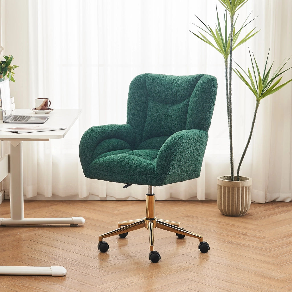 Sedia da Ufficio Girevole Regolabile in Altezza ¨C Xylo ¨C Tessuto Teddy Verde, Gambe Oro