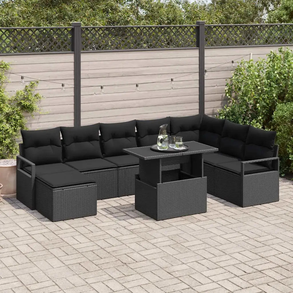 Set Divano da Giardino con archiviazione 9 pcs Nero Poly Rattan