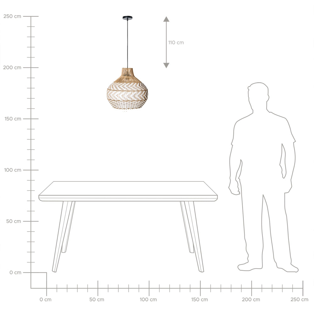 Lampadario con paralume in rattan bianco e struttura in ferro Illuminazione in stile bohémien