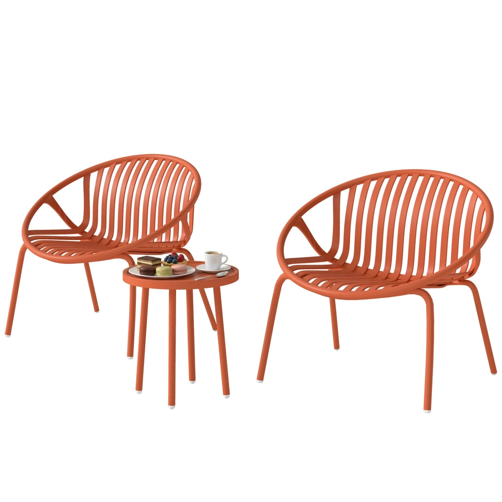 Set salotto giardino 3 pezzi tavolo basso acciaio polipropilene ¨C Xylo ¨C rosso mattone 80x70x75cm