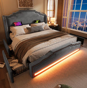 Letto matrimoniale 180x200 con 4 cassetti, LED e porte USB-C