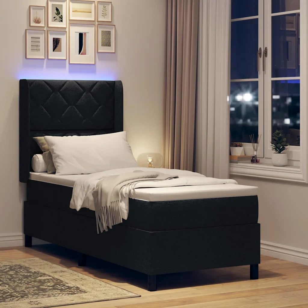 Letto a Sorgente LED con materasso Nero 80 x 200 cm Tessuto