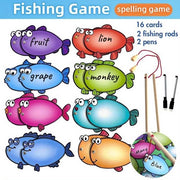 Materiali educativi per bambini piccoli, set di carte da pesca magnetica a doppia faccia con 16 carte, giochi di lettura e calcolo, strumenti di gioco e ausili Montessori per l'istruzione dell'asilo nido e della scuola primaria.