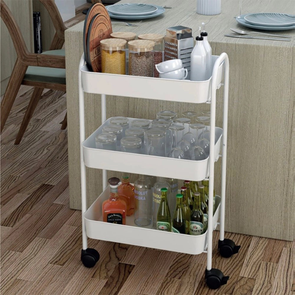 Carrello da cucina 3 ripiani in metallo con ruote Tier 45.5x32x76.4H colore bianco