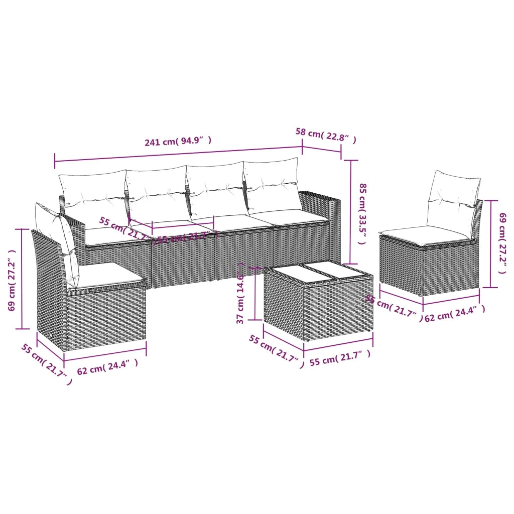 Set Divani da Giardino 7 pz con Cuscini Grigio in Polyrattan 3251157