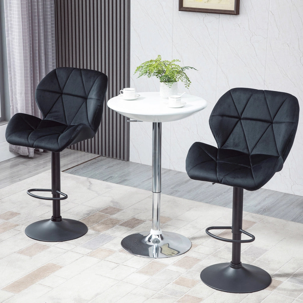 Set di 2 sgabelli da bar girevoli con schienale ¨C Minimal ¨C regolabili in altezza, velluto nero, 51.5x57.5x93-114.5 cm
