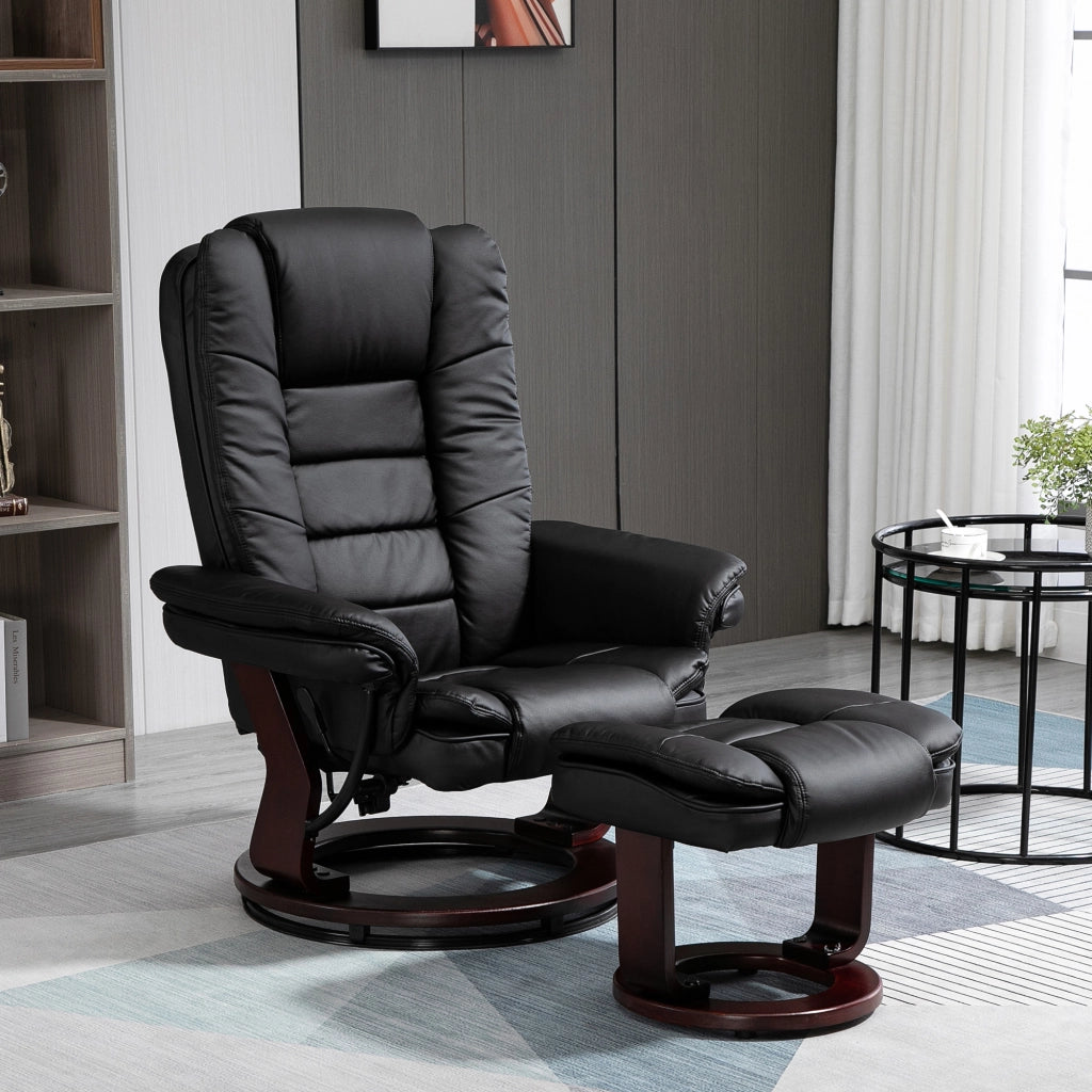 Set Poltrona Relax e Pouf Poggiapiedi, Girevole a 360¡ã e Reclinabile, Similpelle PU