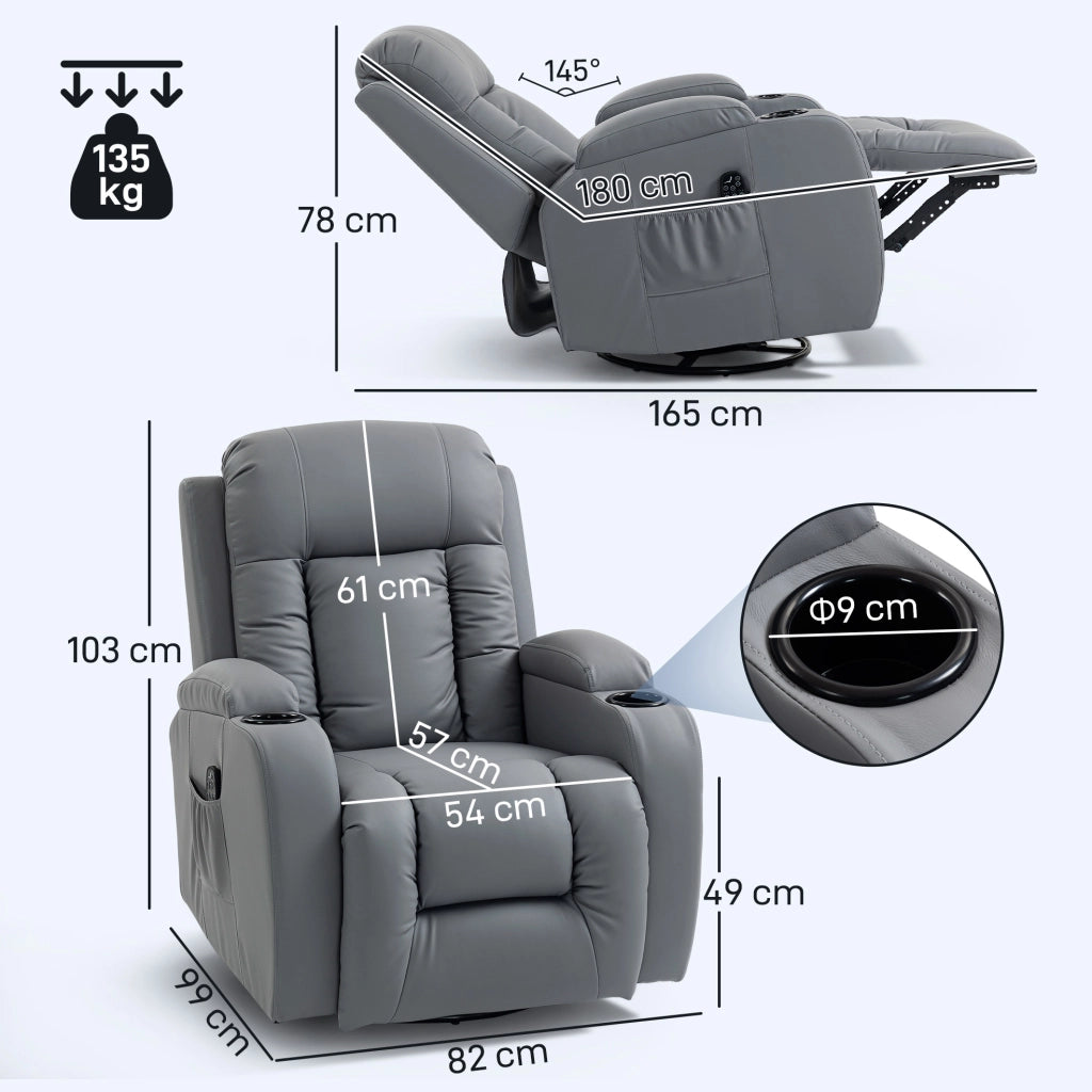 Poltrona Massaggiante Reclinabile Girevole con Riscaldamento ¨C Minimal ¨C Grigio Chiaro