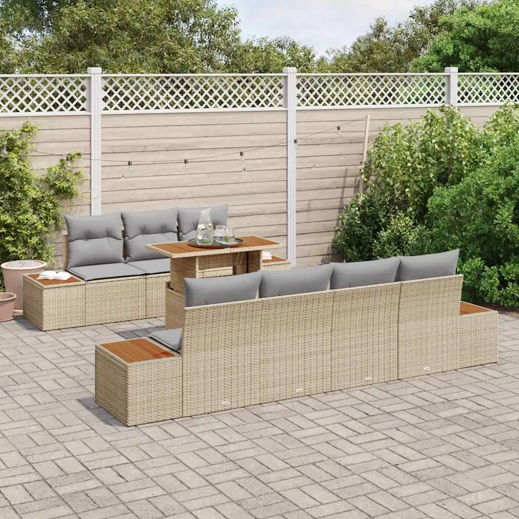 Set Divano da Giardino con cuscino 8 pcs Beige Poly Rattan