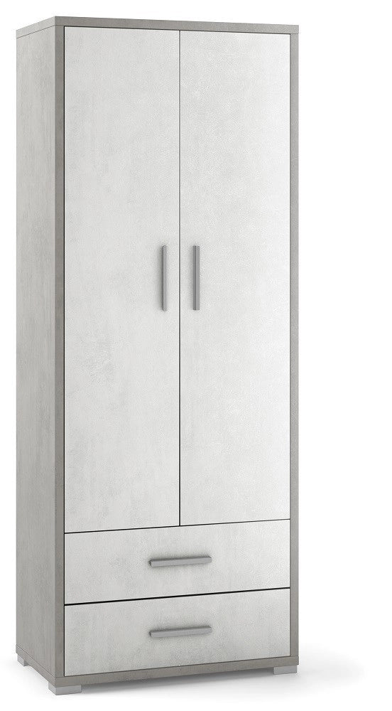 ARMADIO 2 ANTE 2 CASSETTI H182 L71 P41 cm STRUTTURA CEMENTO FRONTALE BIANCO SARMOG Db359k