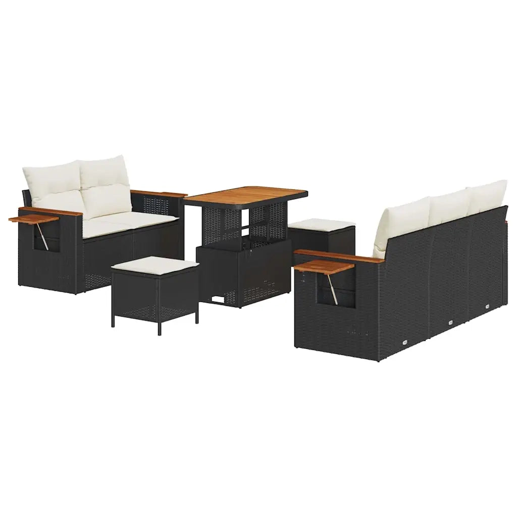 Set Divano da Giardino 10 pcs Nero e Crema polyrattan