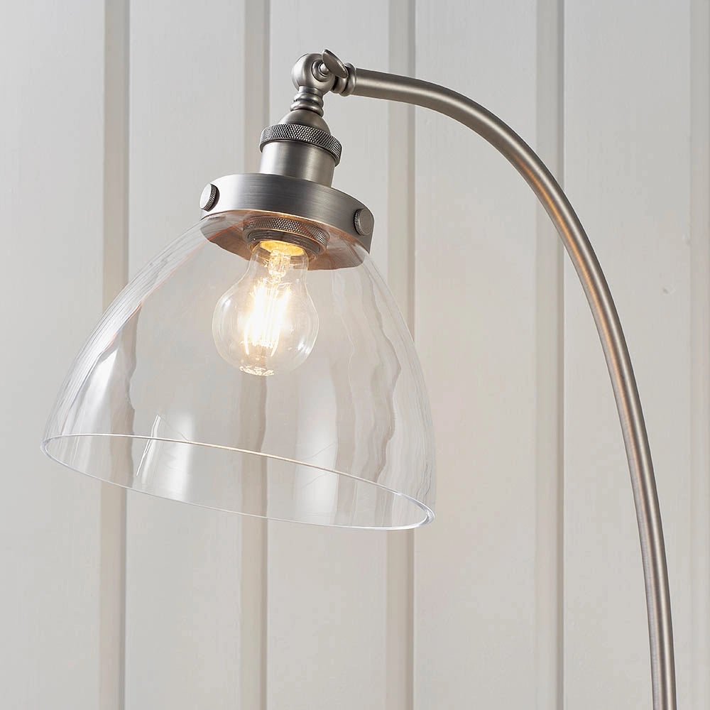 Lampada da terra industriale regolabile argento, vetro E27 Endon