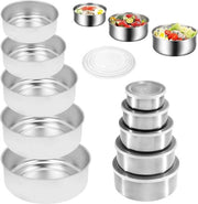 Contenitore con coperchio, 5 pezzi, acciaio inossidabile, contenitore con coperchio a stack, resistente al lavastoviglie, contenitore per cibo chiuso per cucinare, cuocere, servire, conservare