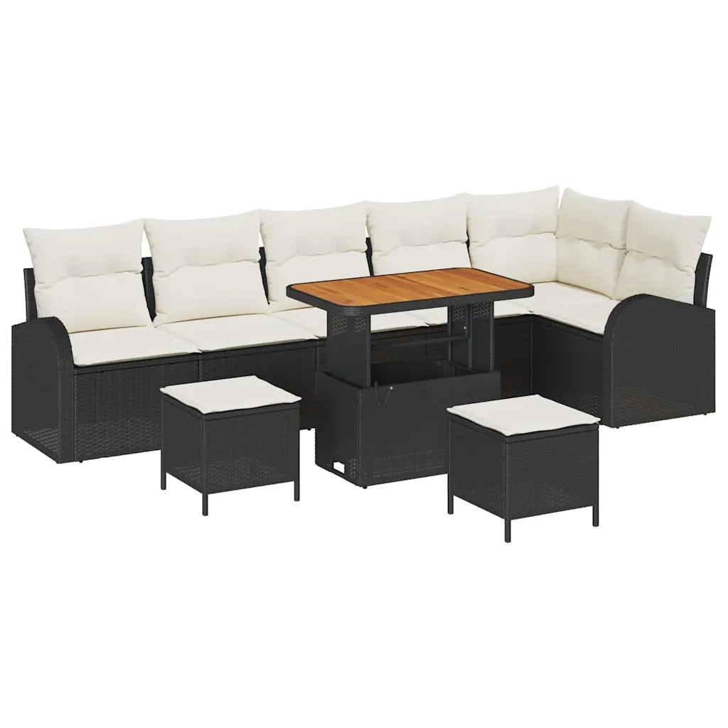Set Divano da Giardino con cuscino 9 pcs Nero polyrattan