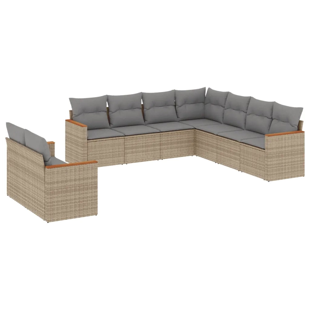 Set Divano da Giardino 9 pz con Cuscini Beige Misto Polyrattan 3226101