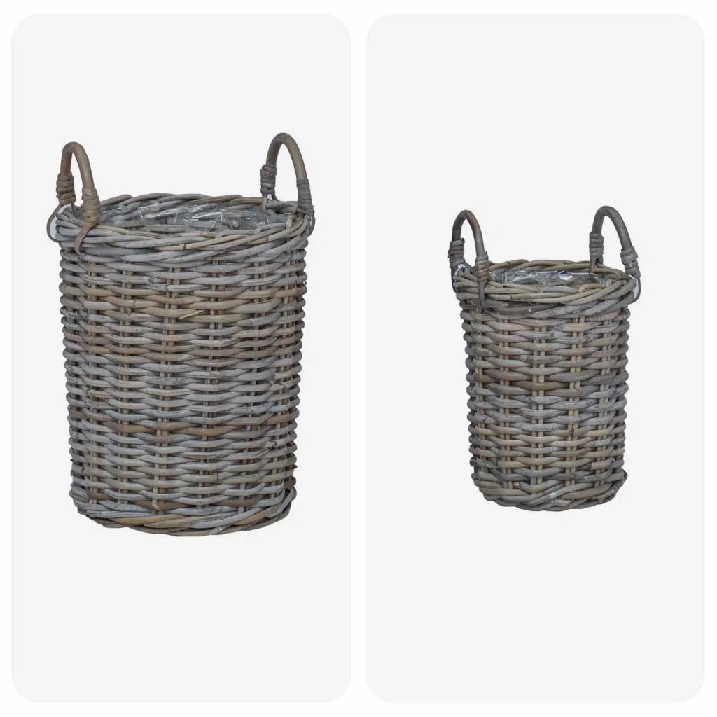 Cesto per Piante con archiviazione 2 pcs Grigio Rattan Kubu 42020957