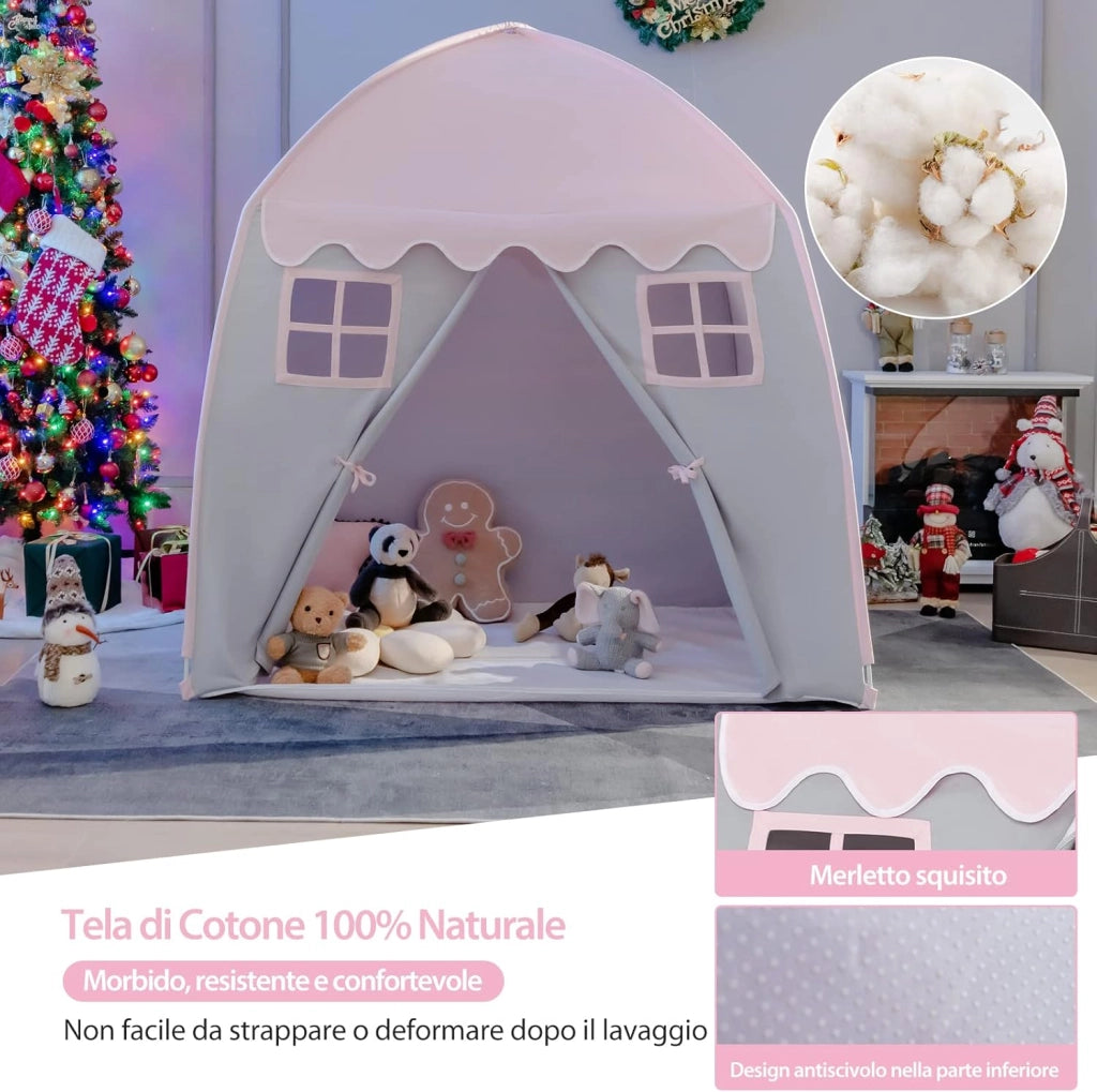 Tenda da Gioco per Bambini, Tenda per Cameretta con Borsa, Tappetino Antiscivolo, Design con Chiusura Lampo, Finestre Traspiranti, Ideale per Bambini e Bambine +3 Anni, Rosa