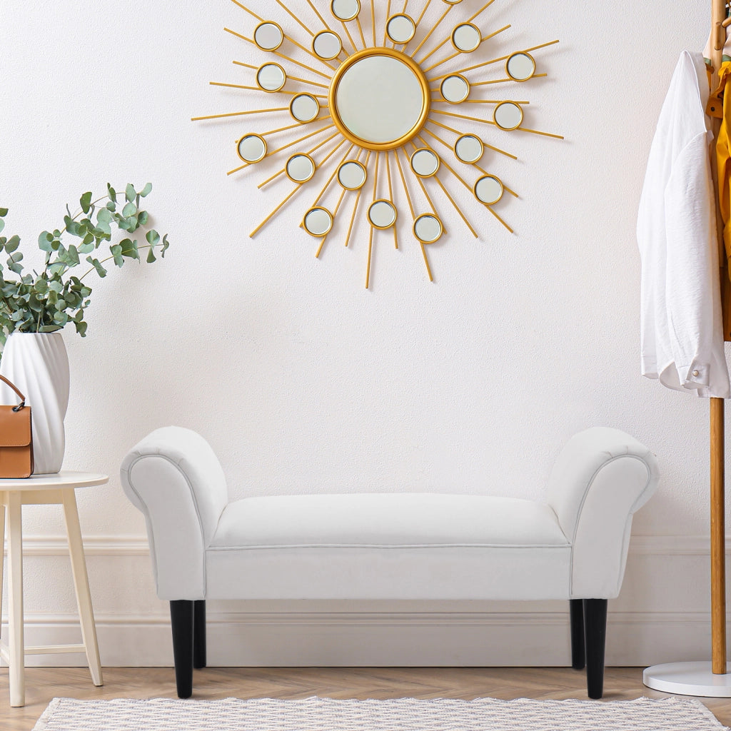 Panca Imbottita con Braccioli per Ingresso ¨C Xylo ¨C Legno Massello Bianco 102x36x51cm