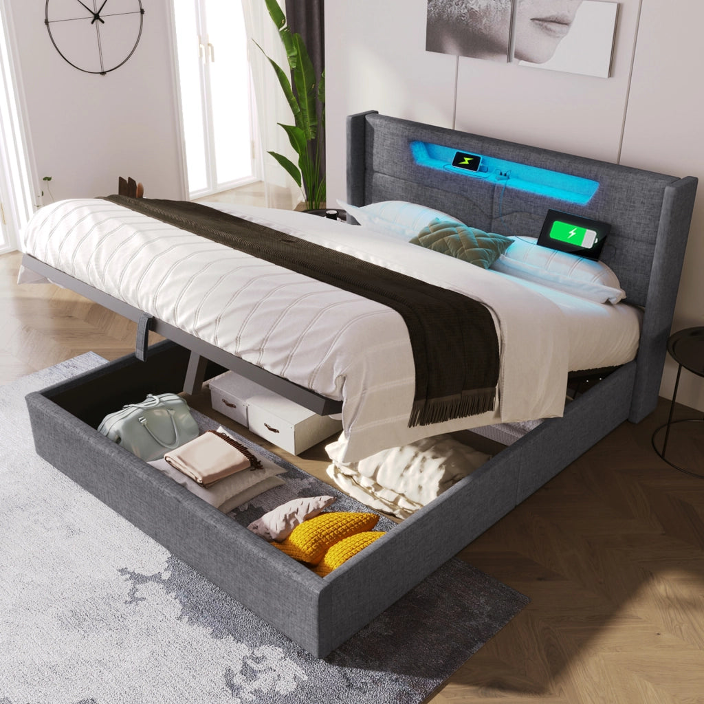 letto imbottito lino grigio 140 x 200 cm