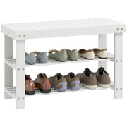 Banco portascarpe in bamb¨´ con seduta e ripiani ¨C Minimal ¨C 70x28x45 cm bianco