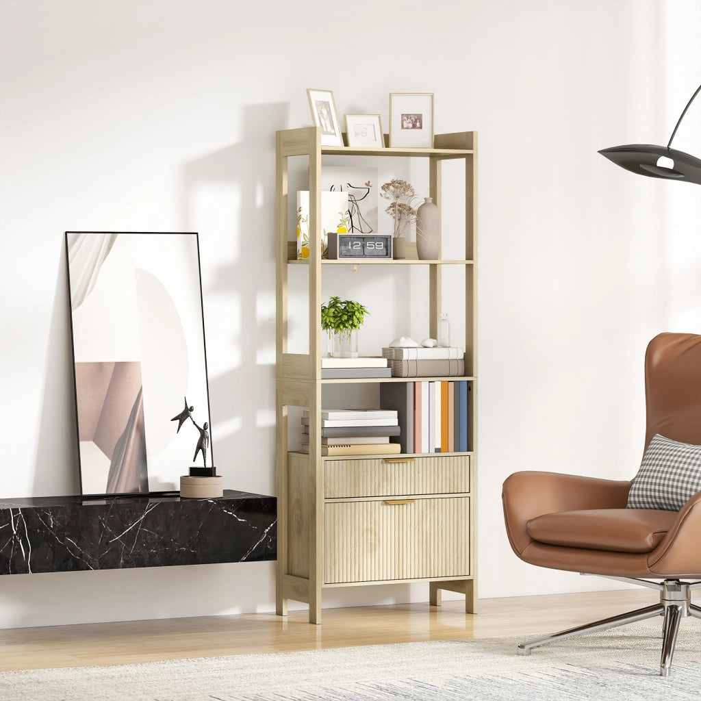 Libreria con cassetti e scaffali aperti ¨C zephmum ¨C legno naturale 60x30x160