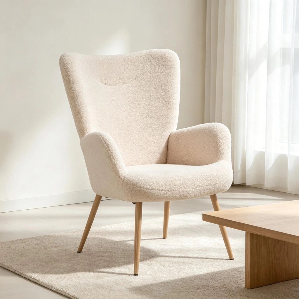 Poltrona relax con schienale alto e braccioli integrati - in poliestere e acciaio beige