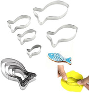 Set di taglieri biscotti in acciaio inossidabile - 5 unità - Duraturo - Sostenibile - Forma pesce - Dimensioni diverse (10,5/8,7/6,7/5,2/4,0 cm) - Forma biscotto