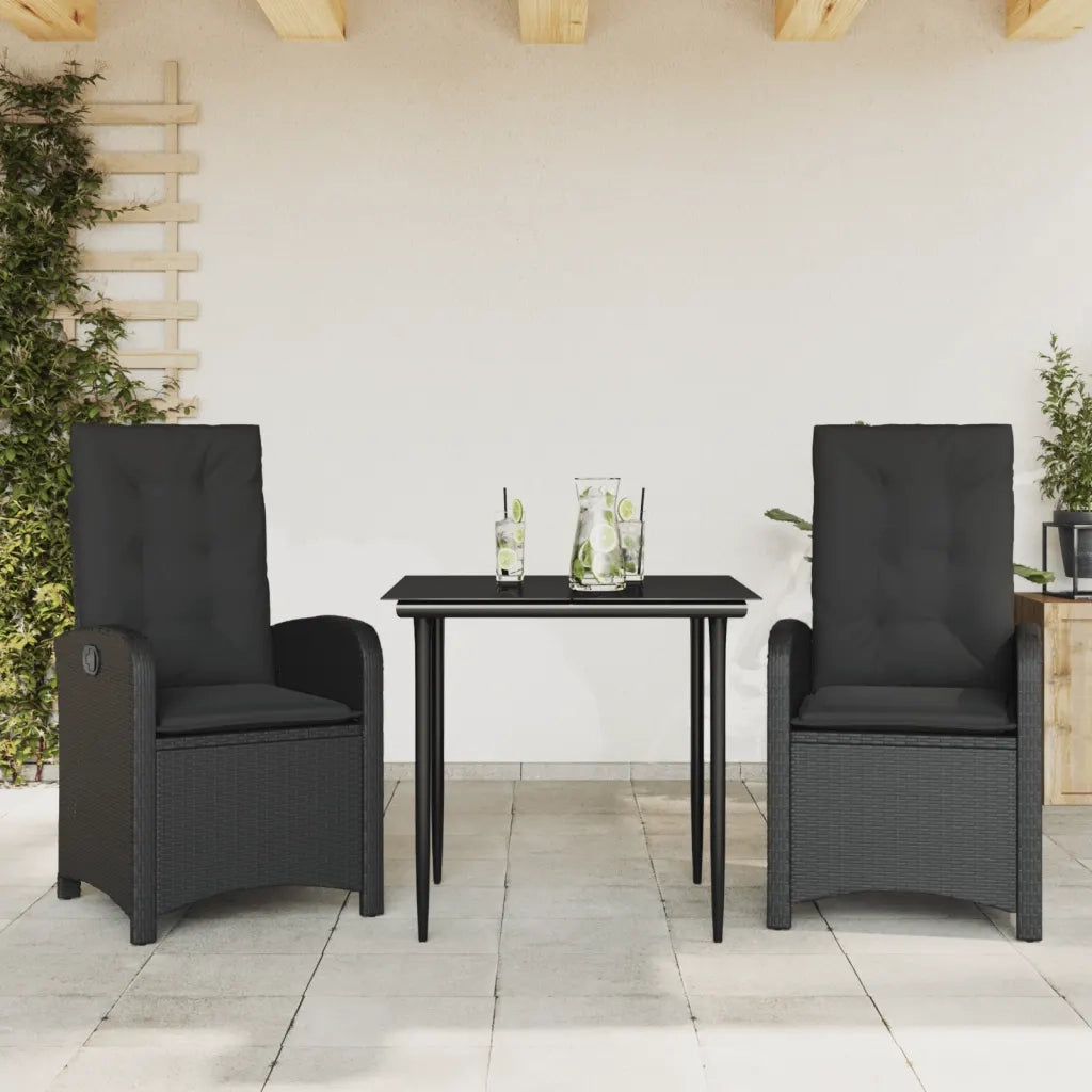 Set da Pranzo da Giardino 3 pz con Cuscini Nero in Polyrattan 3212310