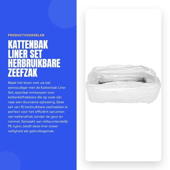 Liner per gatto in PE Nylon - 10 pezzi - Resistenti e duraturi - Ecocompatibili - Adatti a tutte le cassette per gatto - Facili da utilizzare