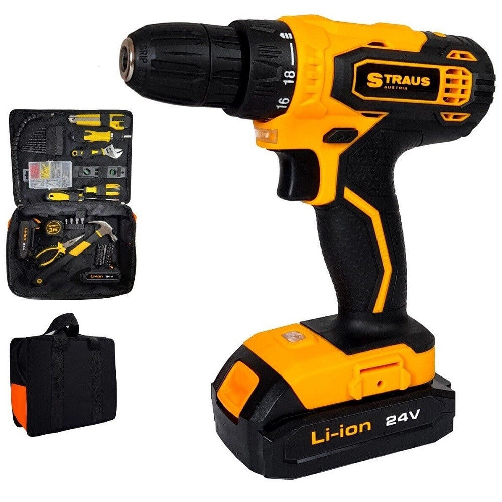 Trade Shop - Trapano Avvitatore Doppia Batteria A Litio 24v + 150 Accessori + Borsa Cd24-152 -