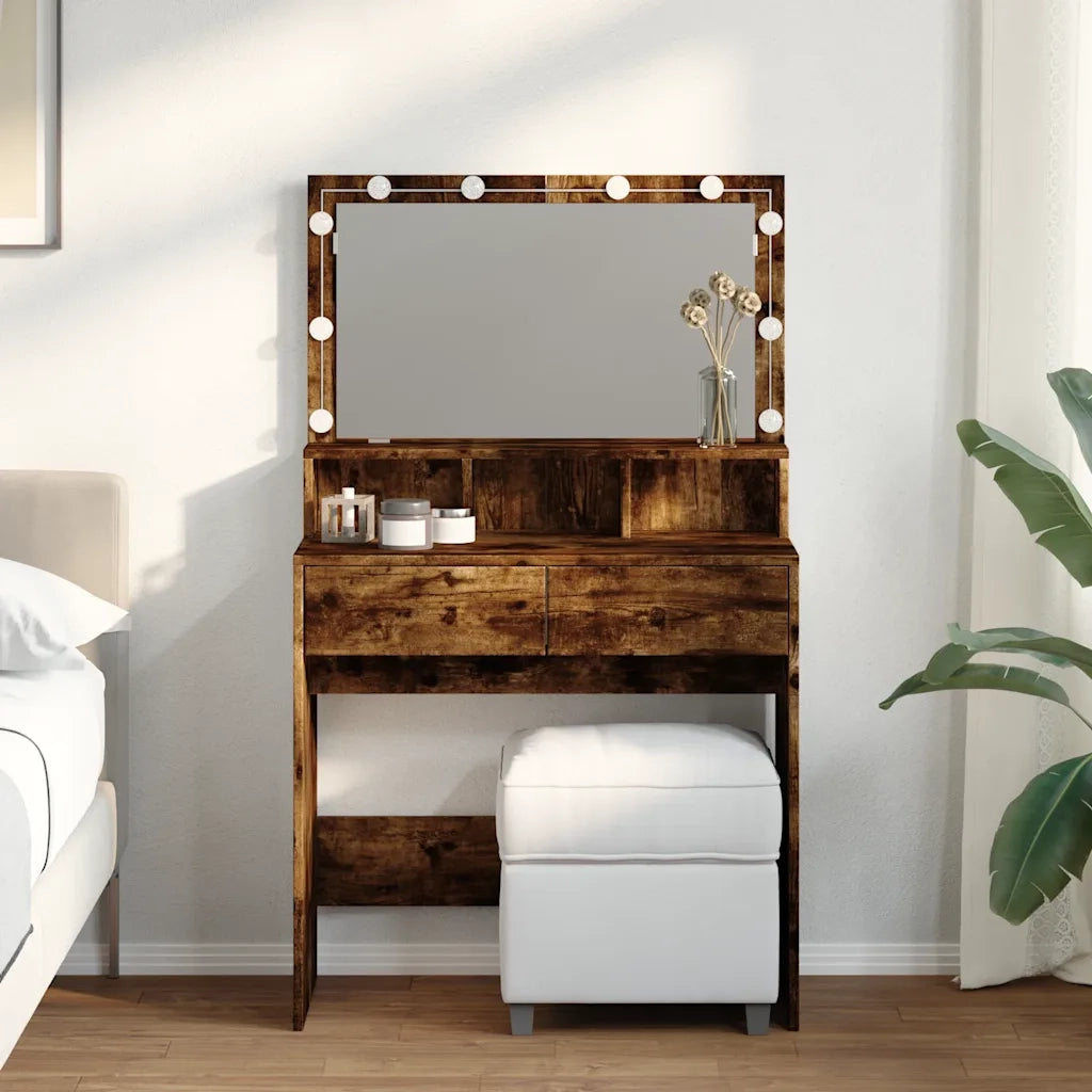 Toeletta | Tavolo da Trucco con LED Rovere Fumo 80x41x134,5 cm
