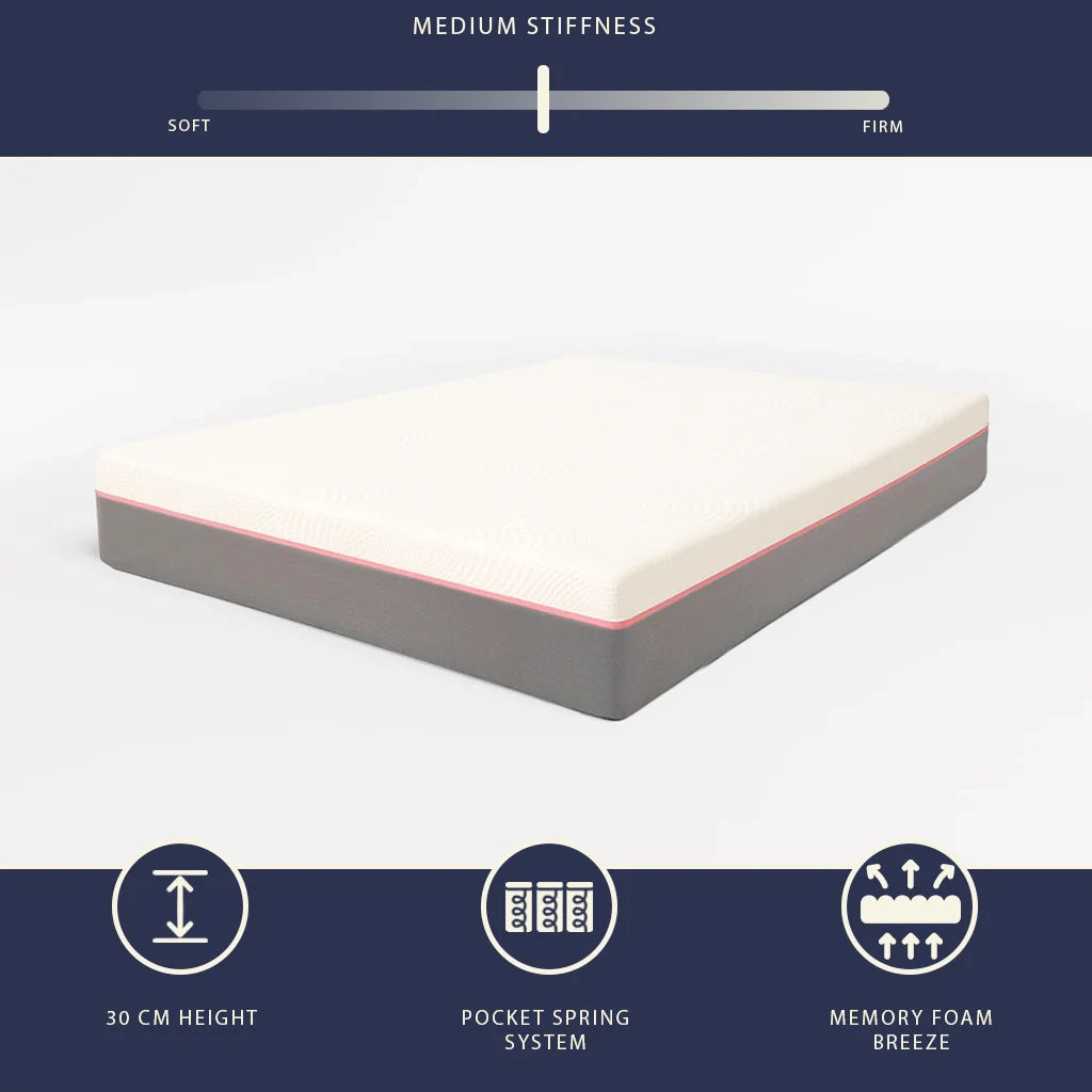 Materasso 90x190 Memory Breeze e Molle Insacchettate | Altezza 30 cm |  Sfoderabile, Anallergico e Traspirante | Made in Italy