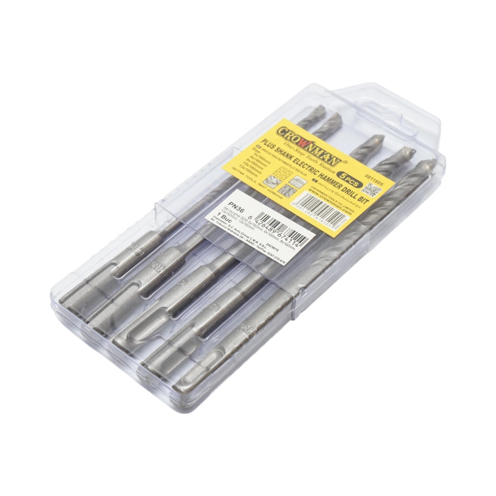 Set di punte da trapano SDS Crownman da 5 pezzi per calcestruzzo, muratura, mattoni