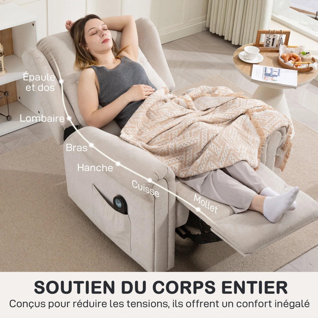 Poltrona relax massaggiante con riscaldamento e poggiapiedi regolabile - Xylo - beige