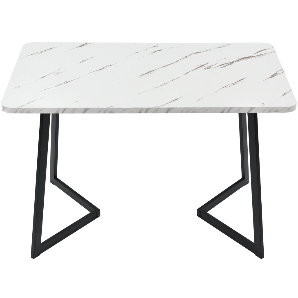 Tavolo da pranzo 117x68 cm (1 pezzo), struttura in metallo, tavolo da pranzo rettangolare con motivo marmorizzato moderno, tavolo da cucina con gambe