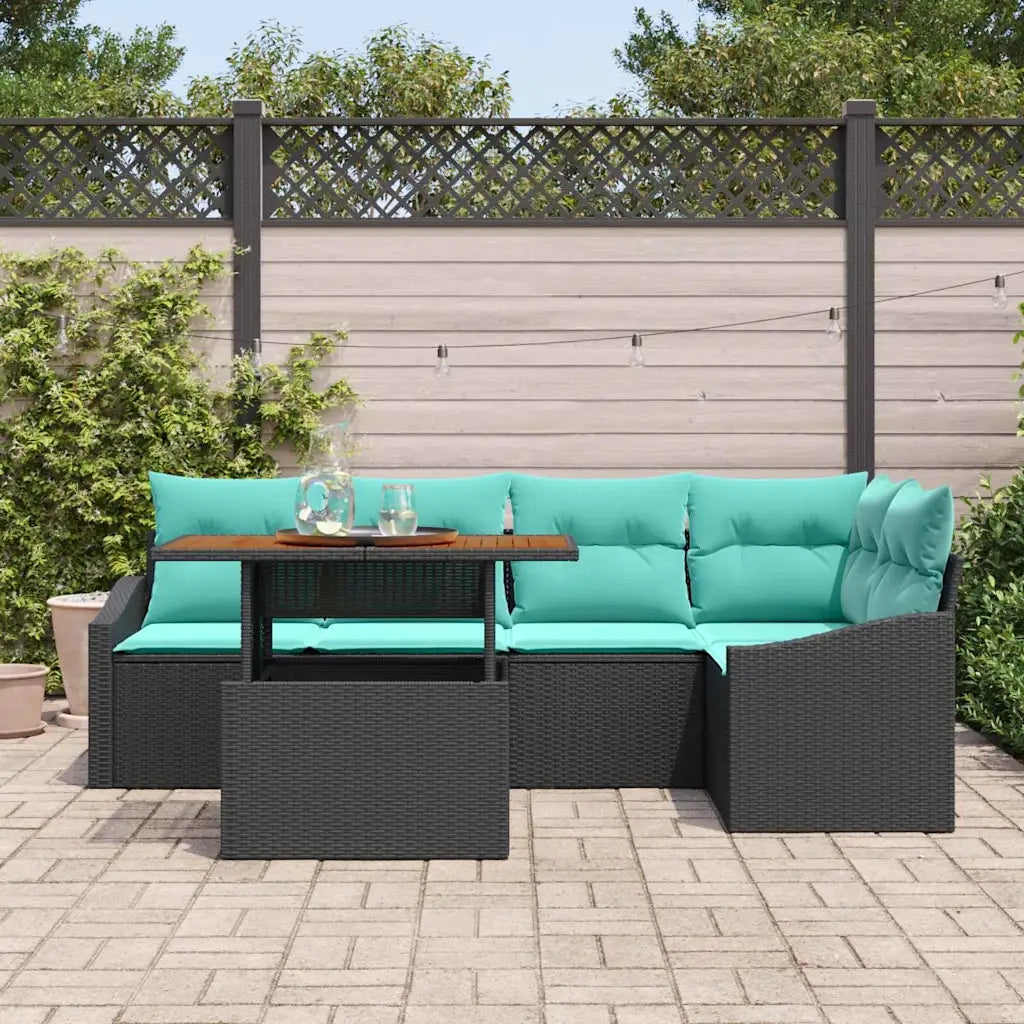 Set da Pranzo per Giardino con cuscino 6 pcs Nero e Verde acqua 3349843