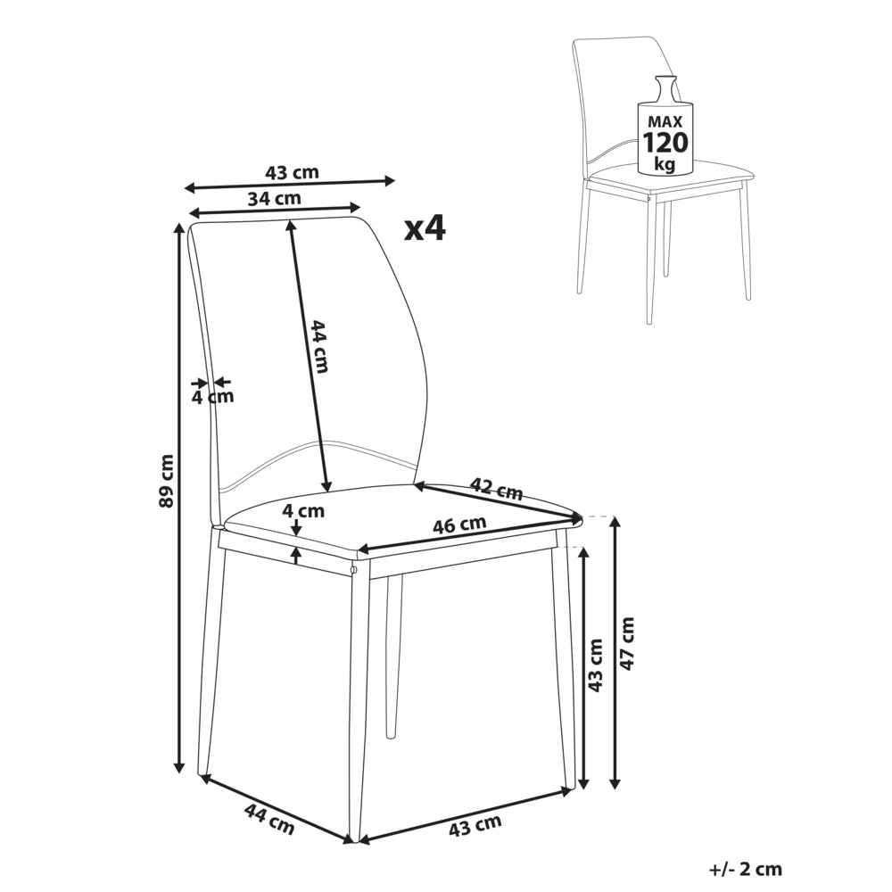 Set di 4 sedie da pranzo Rivestimento in tessuto Seduta imbottita Gambe in ferro beige chiaro