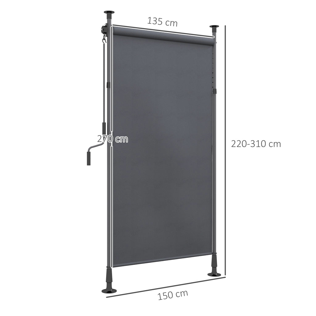 Tende verticali a rulli per balcone 150 x 220-310cm con manovella tessuto poliestere impermeabile e paravento grigio scuro garantisce privacy per balcone e giardino