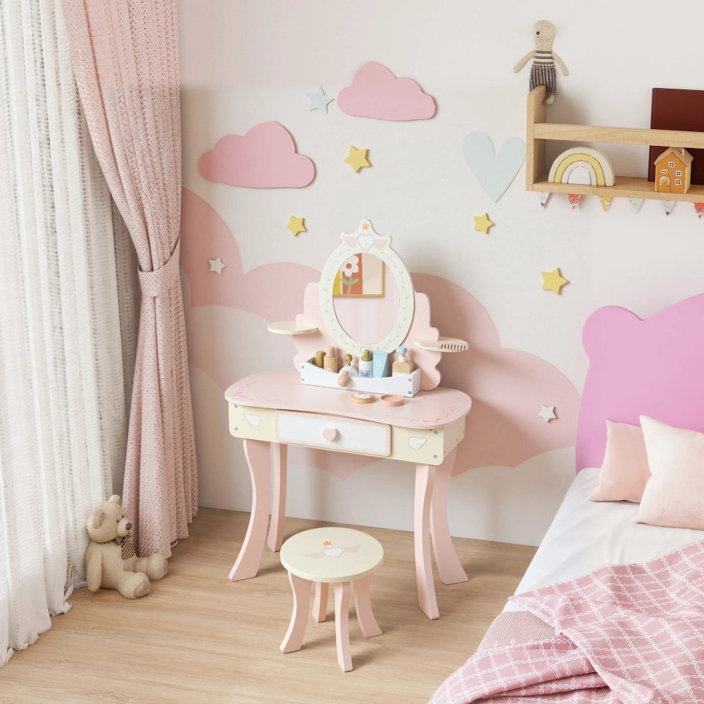 Scrivania per bambini con specchio e cassetto ¨C Minimal ¨C Rosa, MDF