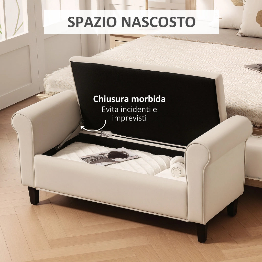 Panca Pouf Contenitore in Tessuto Velluto con Braccioli ¨C Xylo ¨C Beige, 126x48.5x57 cm