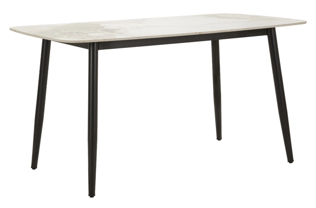 Tavolo da Pranzo Josh Modern 138x78x76 cm - Piano Effetto Marmo con Gambe in Metallo Nero - Tavolo da Interno per Zona Giorno