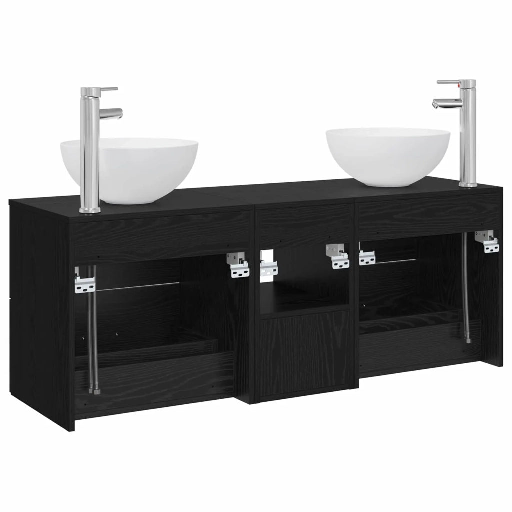 Set di Armadi da Bagno 3 pz Rovere Nero 49,5 x 35 x 63 cm 3405788