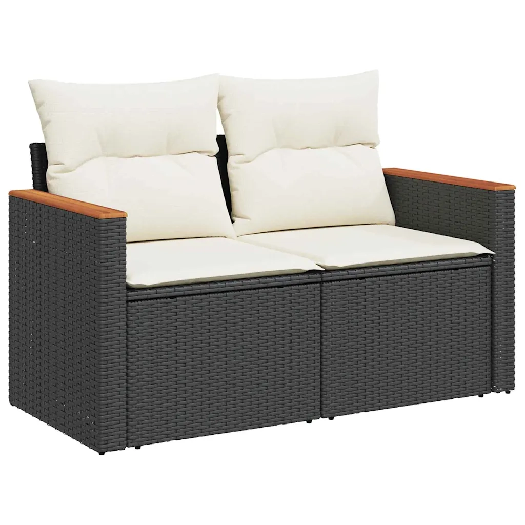 Set Divano da Giardino con cuscino Nero Poly Rattan