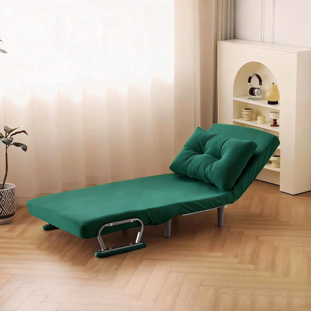 Poltrona Divano Letto Singolo Reclinabile Verde Rivestimento in Velluto a Coste