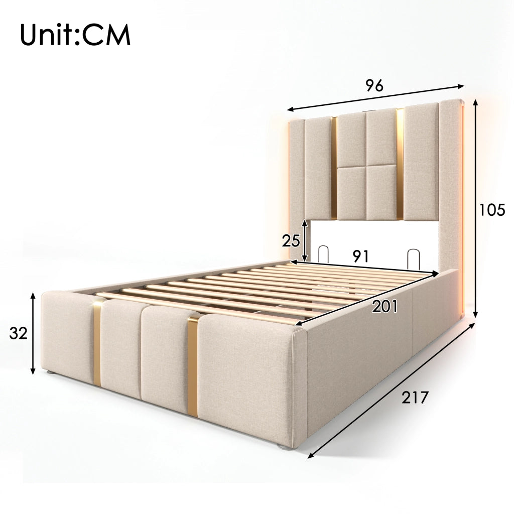 letto imbottito lino beige 90 x 200 cm
